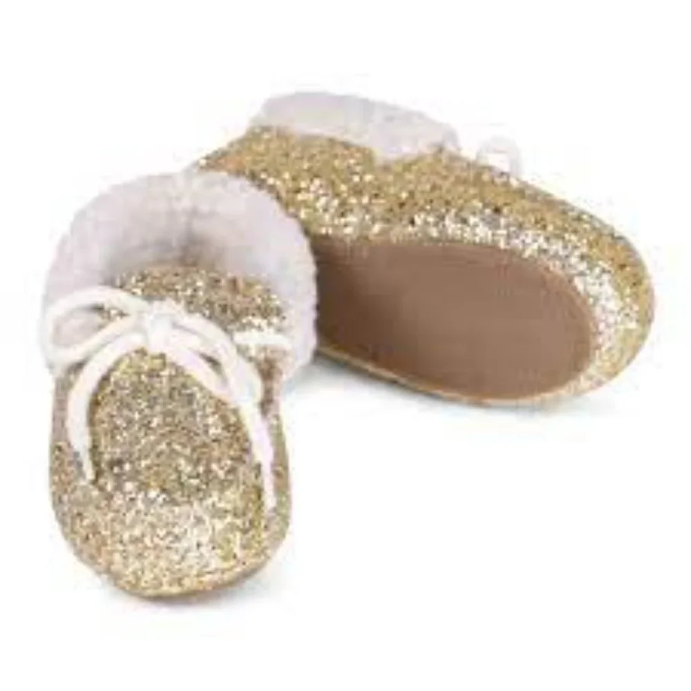 Sz 1 Polo Ralph Lauren Gold Glitter Moccasin Slippers